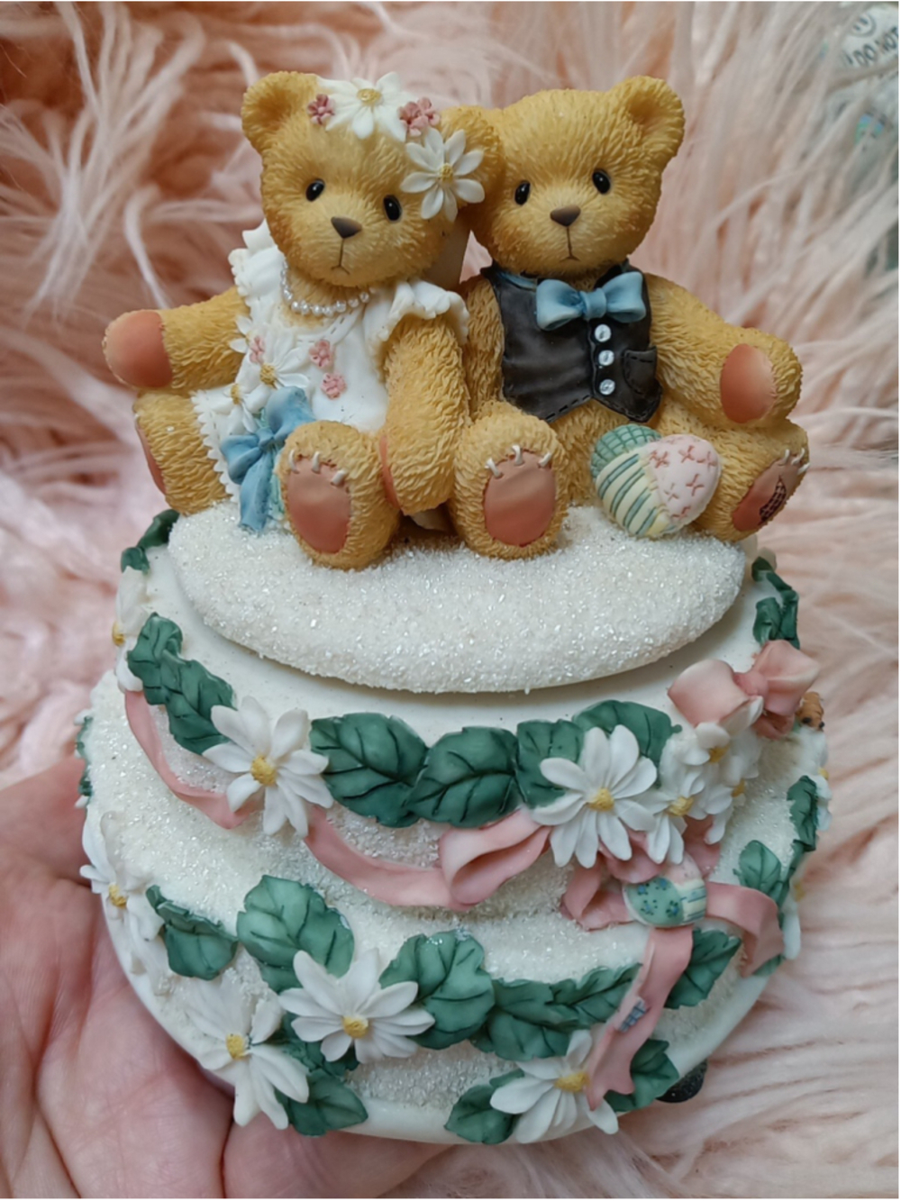 Cherished Teddies 1998 Wedding Bear Animated Music Box Works Top Spins Musical